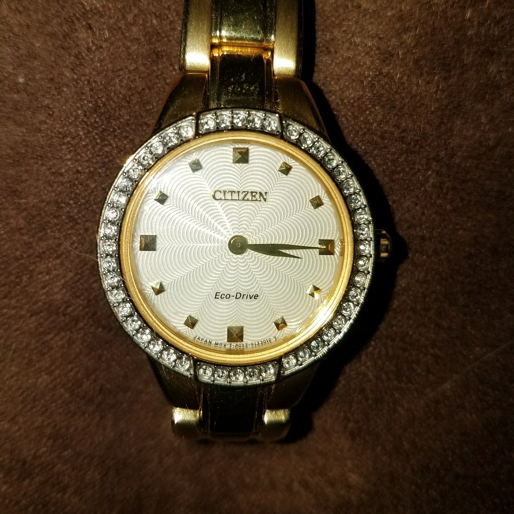 Citizen eco drive gold and crystal watch